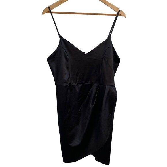 Lulus Dresses & Skirts - Lulus Forever Your Girl Dress XL Black Satin Slip Dress Bodycon Stretchy Sexy